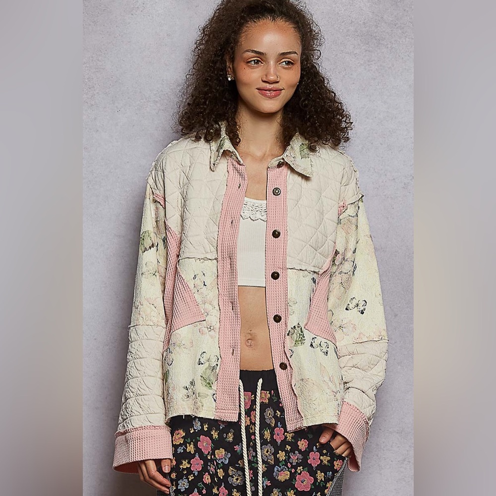 Sold out! POL medium weight butterfly and peony kisses button jacket - Picture 3 of 3